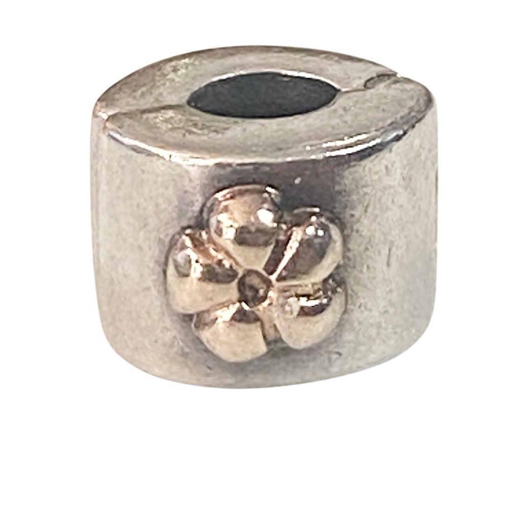 Authentic Pandora Sterling Silver & Gold Flower Clip Lock Charm Bracelet Bead